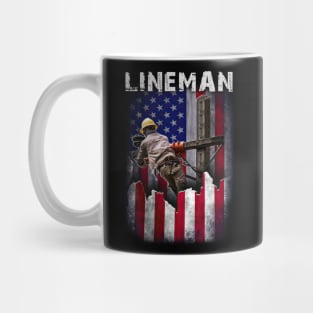 Proud Lineman Vintage American Flag Patriotic Lineman Pride Mug